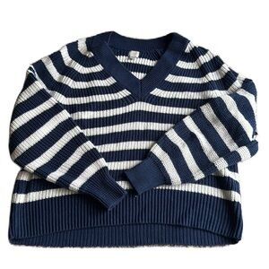 A New Day L V-neck Blue/White Striped Sweater Women's Long Sleeve Pullover EUC